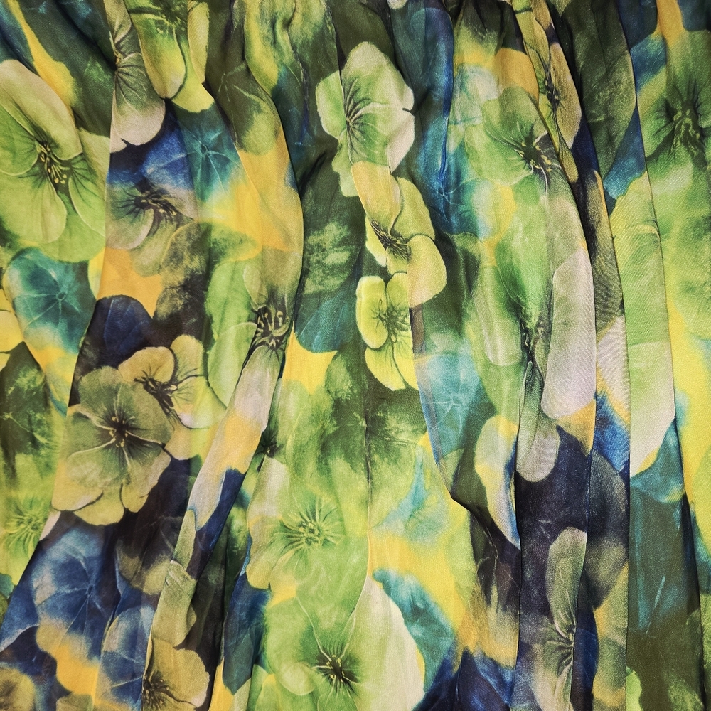 Green 3X Full Floral Maxi Skirt Elastic Waist See Pics - Picture 3 of 11